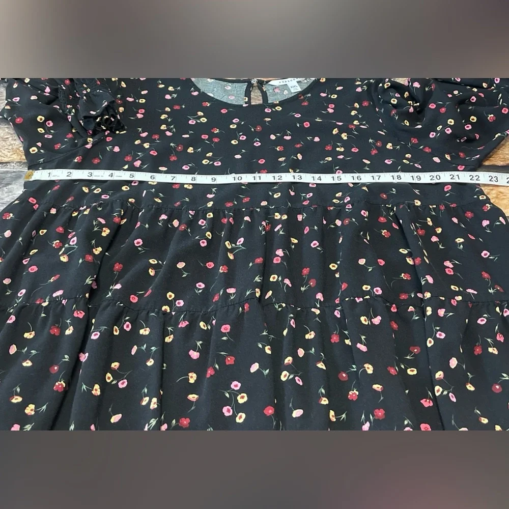 Popsugar Women Floral Babydoll Blouse Long Sleeve Black Sz XXL Fairy Boho Flowy - Picture 9 of 10